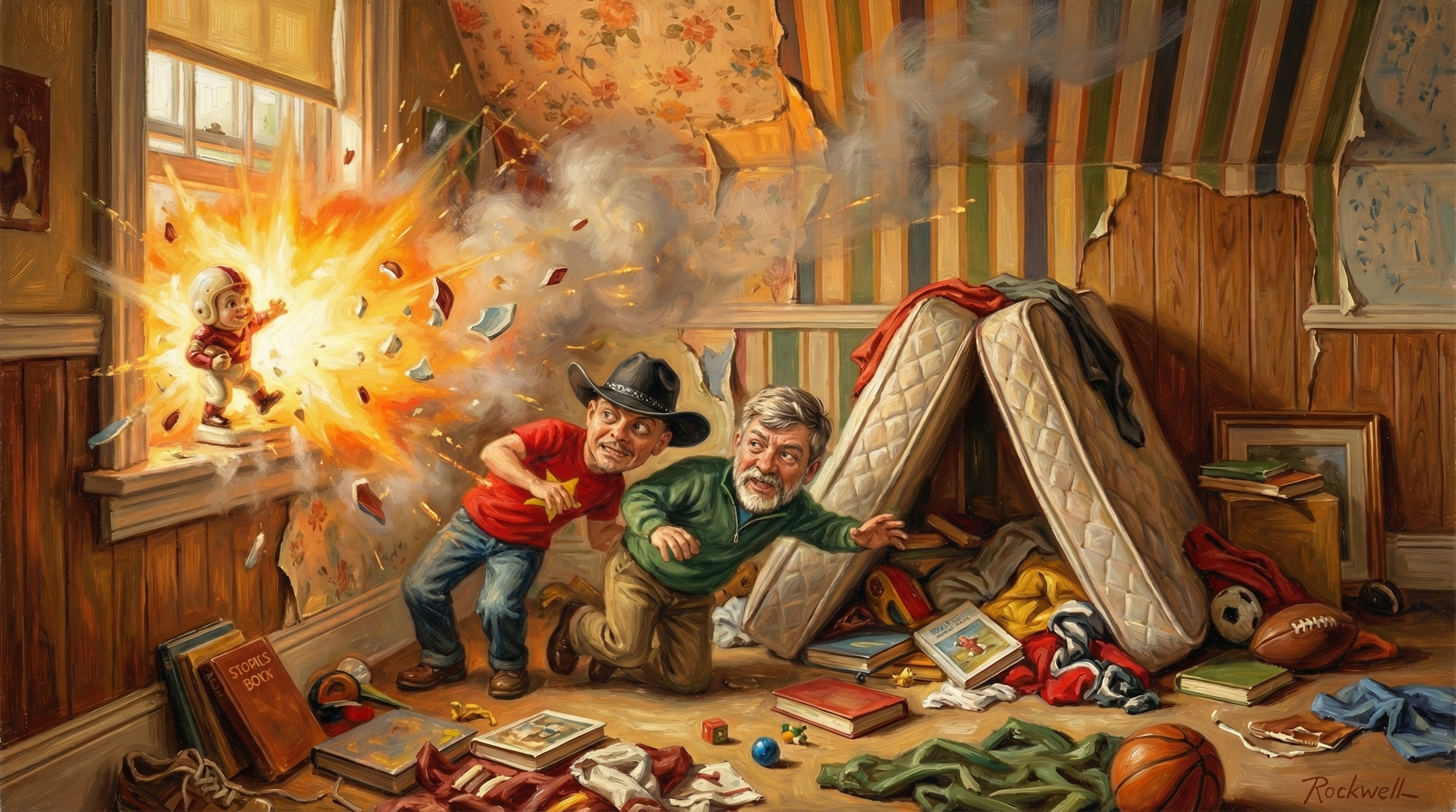 The clock detonating in a burst of ceramic fragments and smoke at the windowsill.
